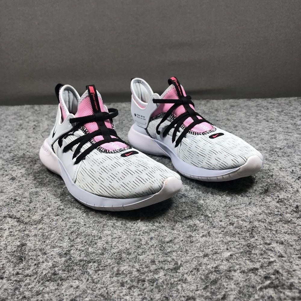 Nike Flex Contact 3 Running Shoes Womens 8 White Pink Training AQ7488-400